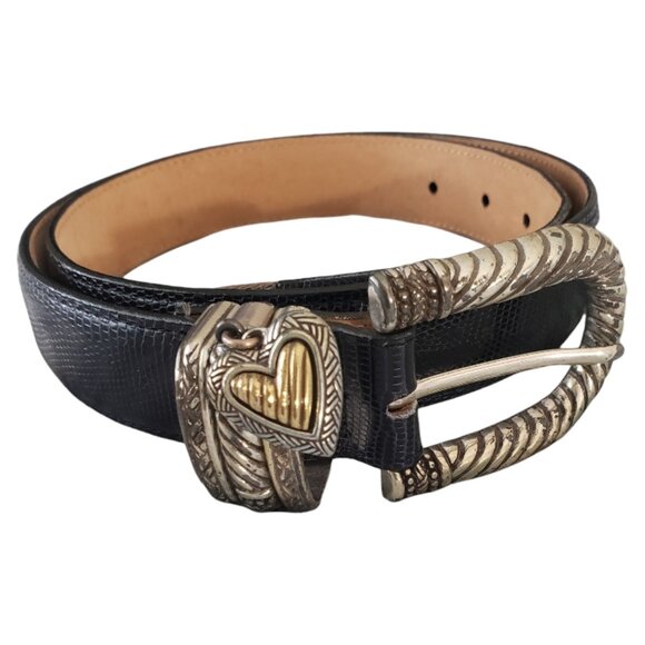 Brighton Vintage Black and Silver Tone Ladies Belt L 40" - Picture 1 of 12